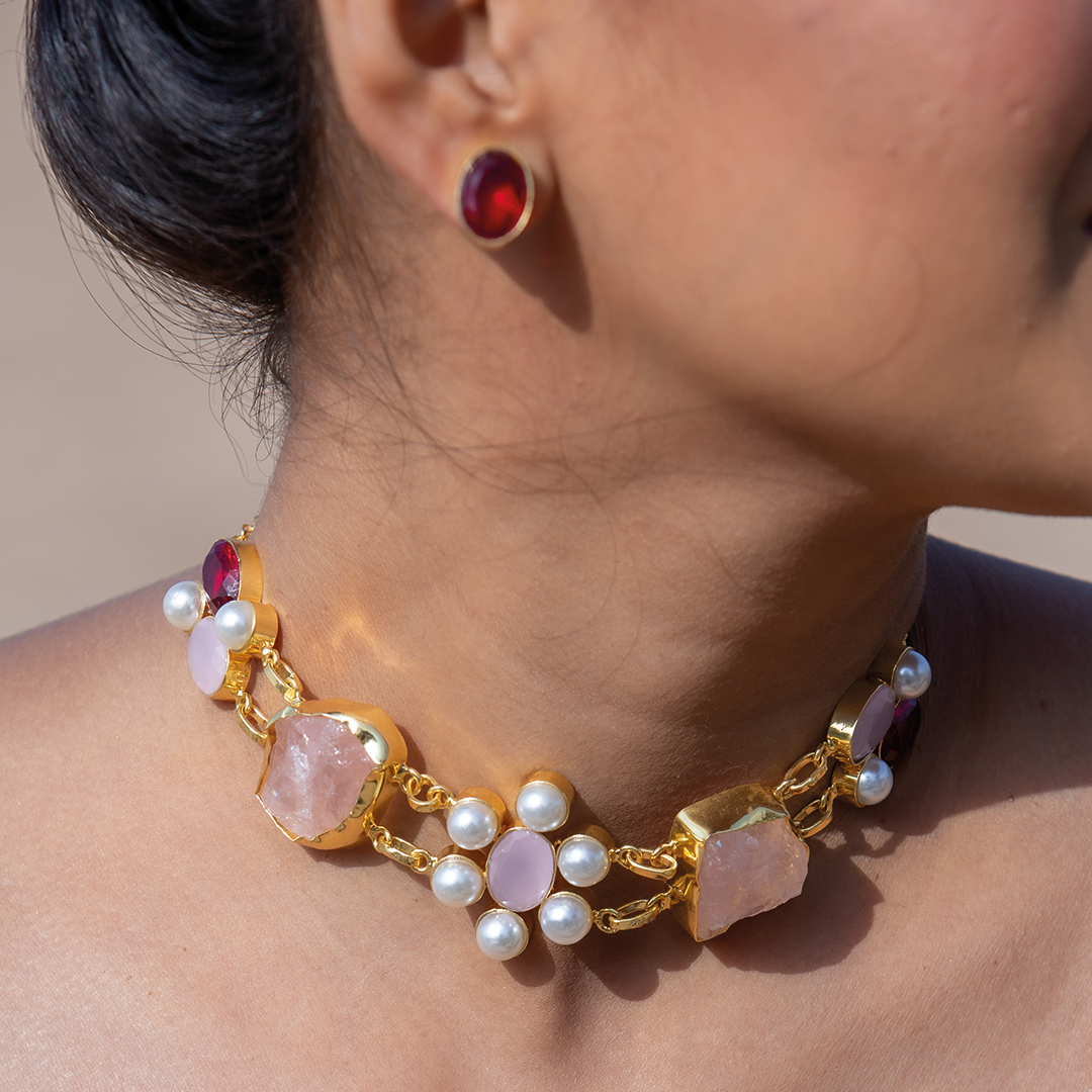 Rose Quartz and Pearl Elegance Choker Set