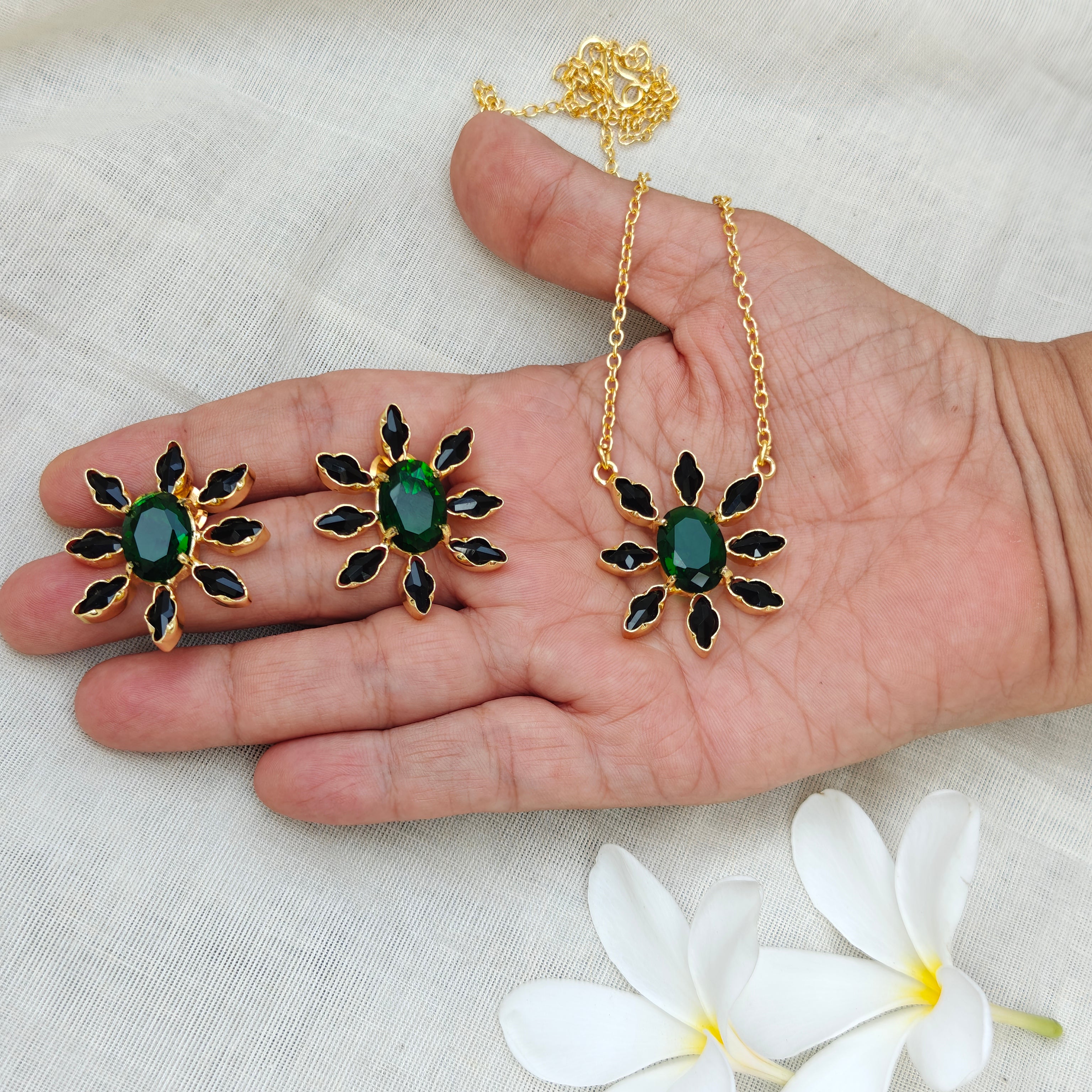 Floral Bloom Crystal Pendant set