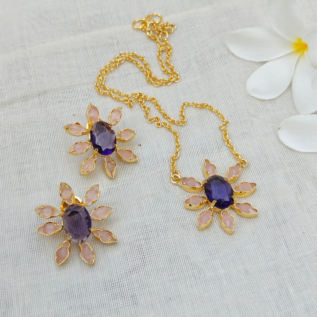 Floral Bloom Crystal Pendant set