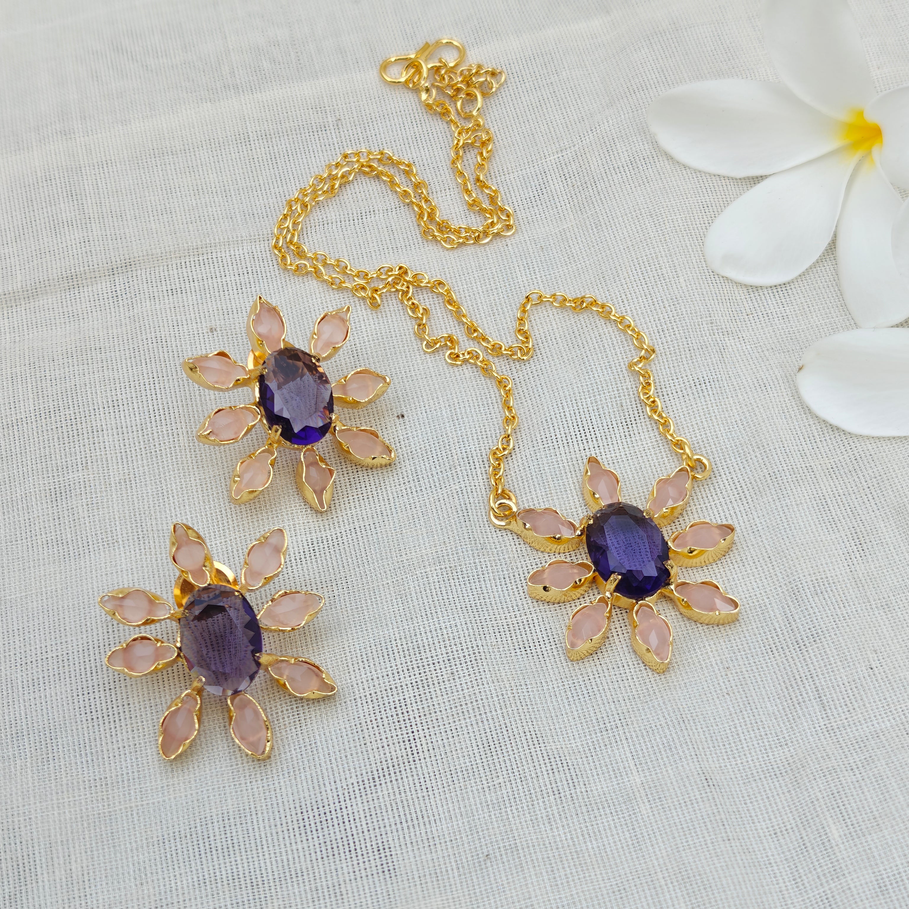 Floral Bloom Crystal Pendant set