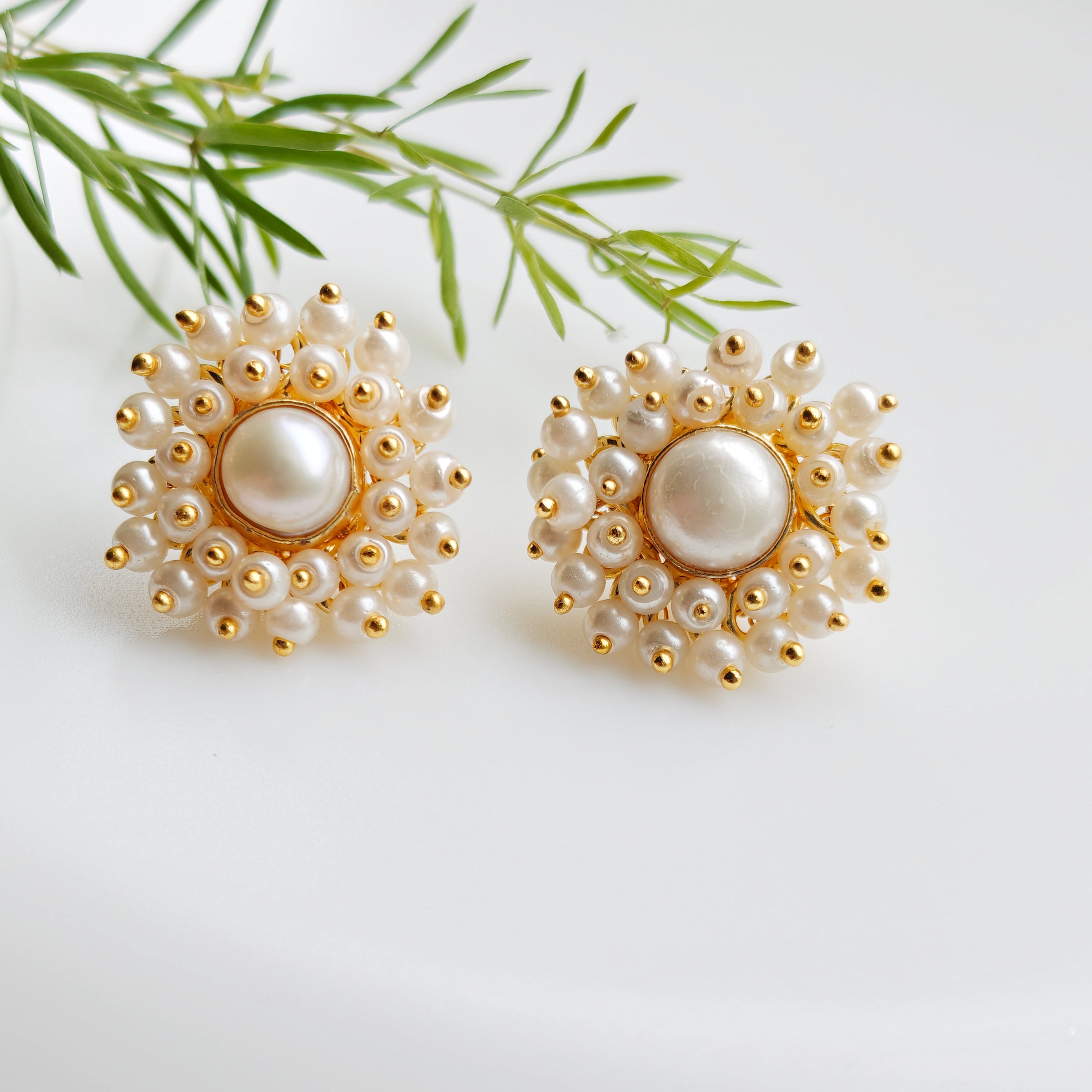 White freshwater pearl cluster small studs