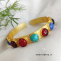 Glass Cabochon studded open bangle - multicolored