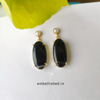 Chalcedony candy drop earrings with pearl - black