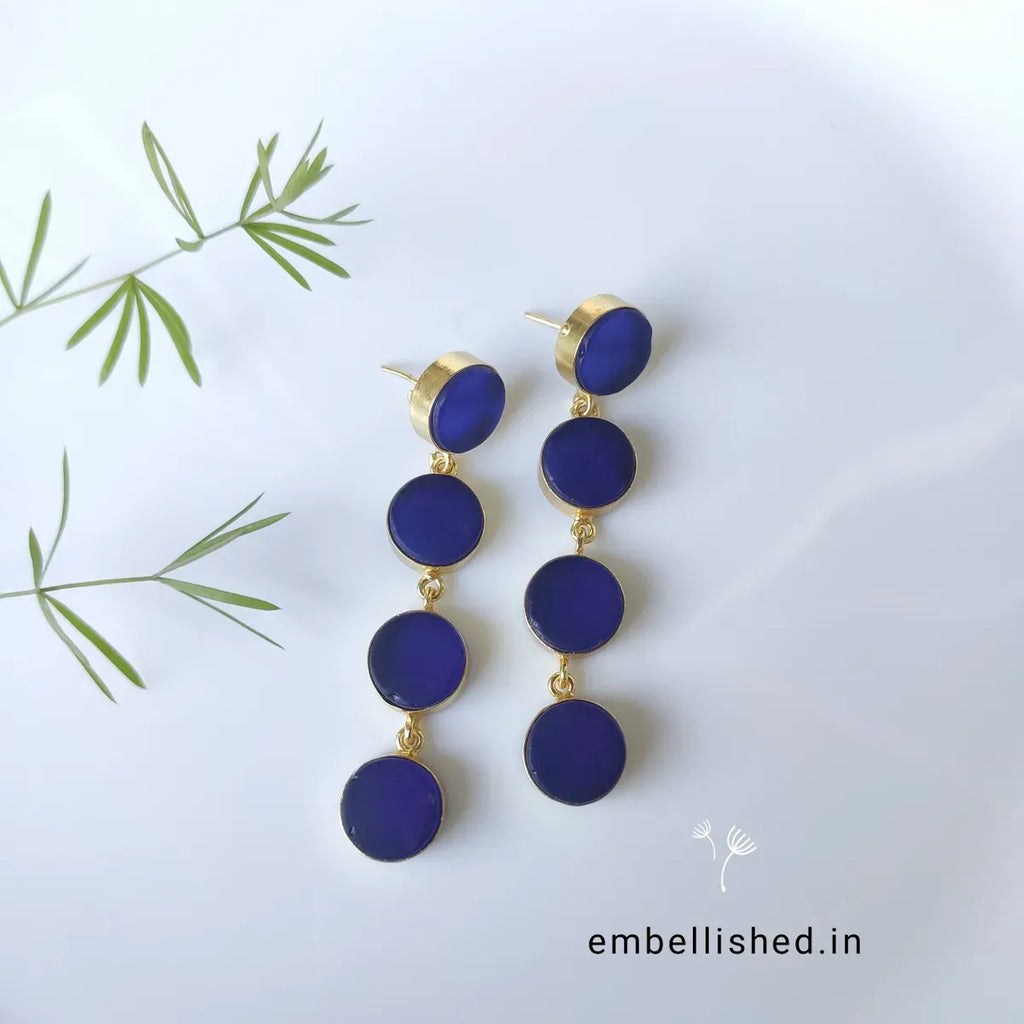 Glass button rope earrings - ink blue