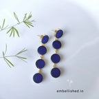 Glass button rope earrings - ink blue
