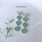 Glass button rope earrings - sky blue