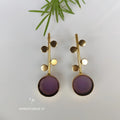 Floret stick earrings with grape smoky glass stones