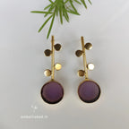 Floret stick earrings with grape smoky glass stones