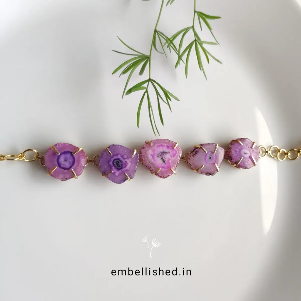 Five stones solar agate bracelet - purple