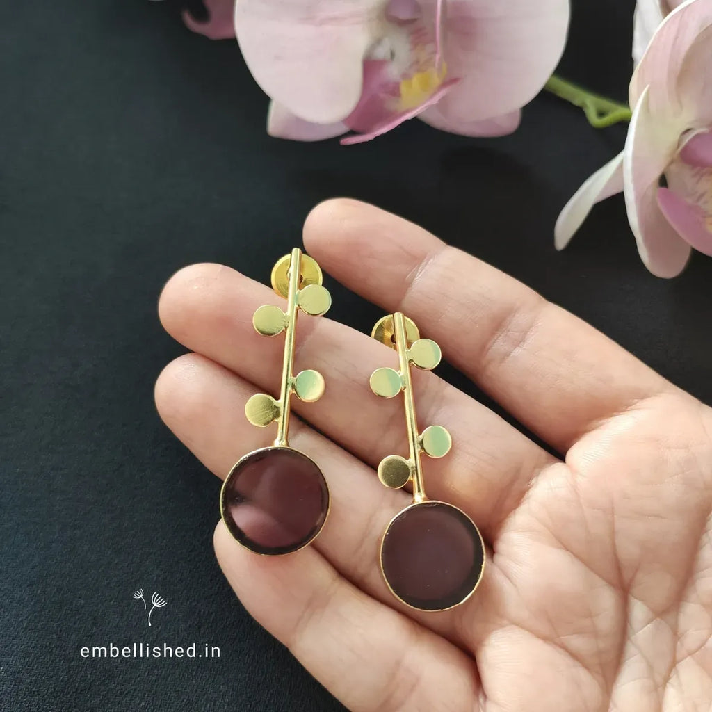 Floret stick earrings with grape smoky glass stones