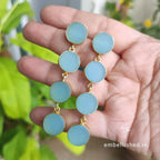 Glass button rope earrings - sky blue