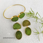 Sugar druzy bangle and drop earrings set - olive green