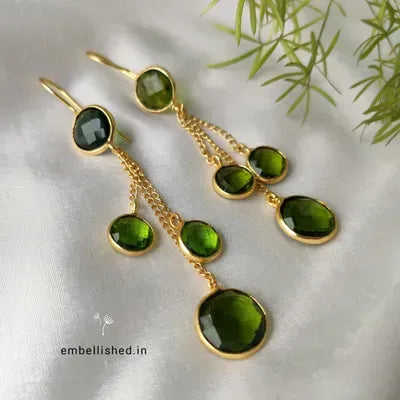 Dangling olive stones on chain earrings