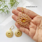 Sunflower pendant earrings chain set