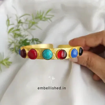 Glass Cabochon studded open bangle - multicolored