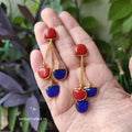 Red and blue Chalcedony dangling stones on chain earrings