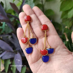 Red and blue Chalcedony dangling stones on chain earrings