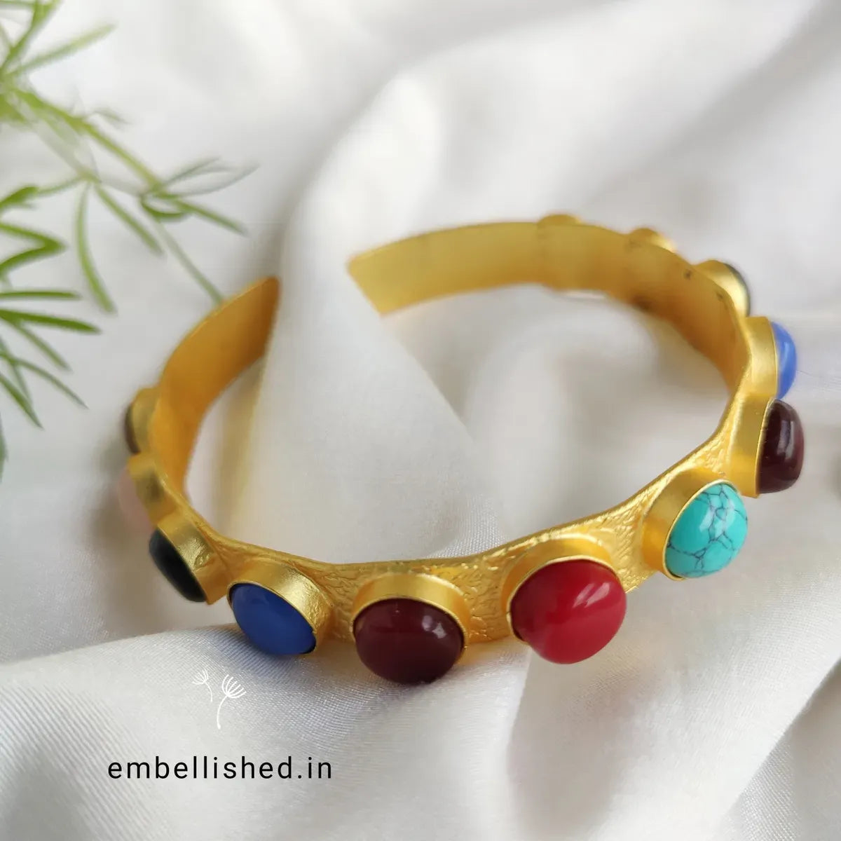 Glass Cabochon studded open bangle - multicolored