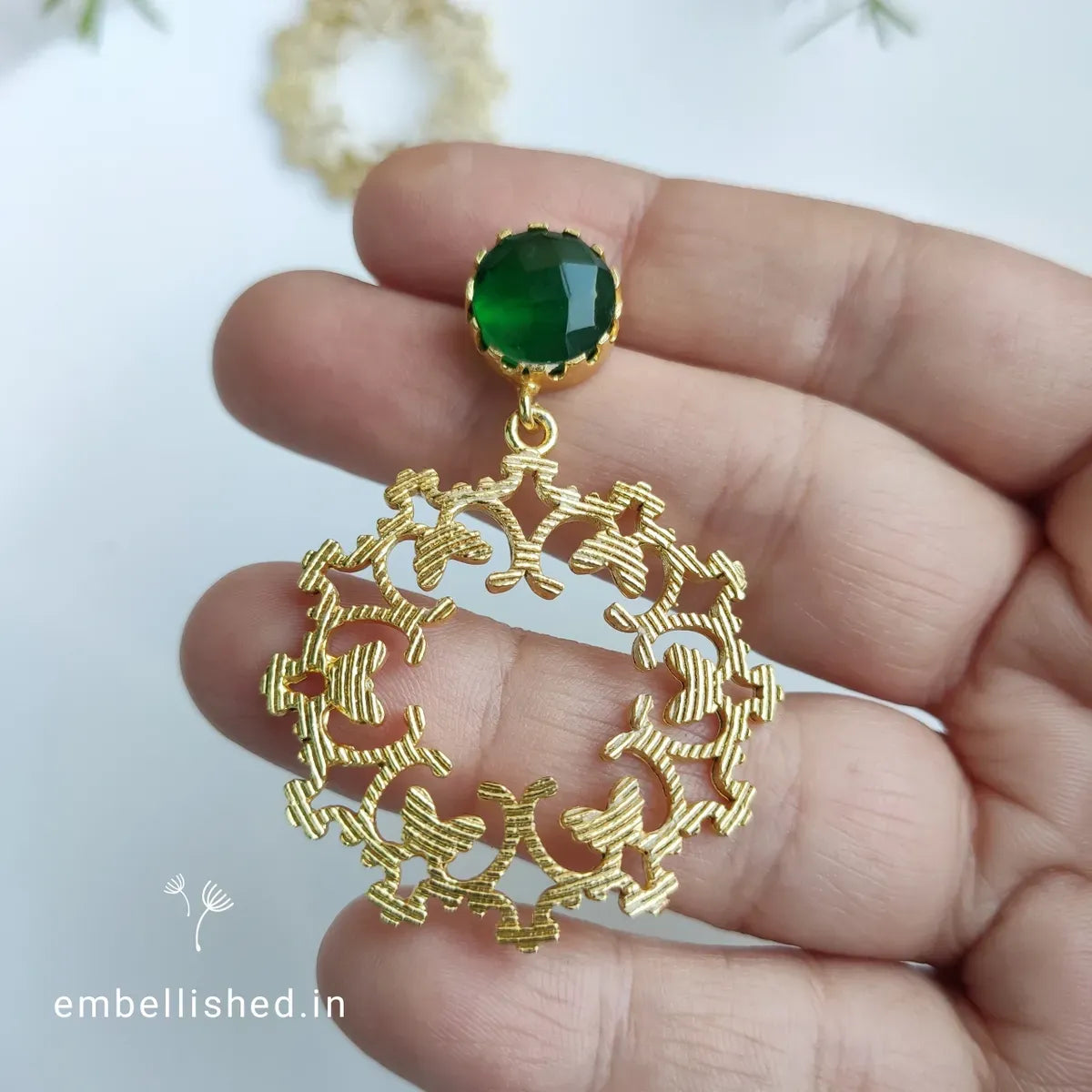 Gold filigree loop drops - green