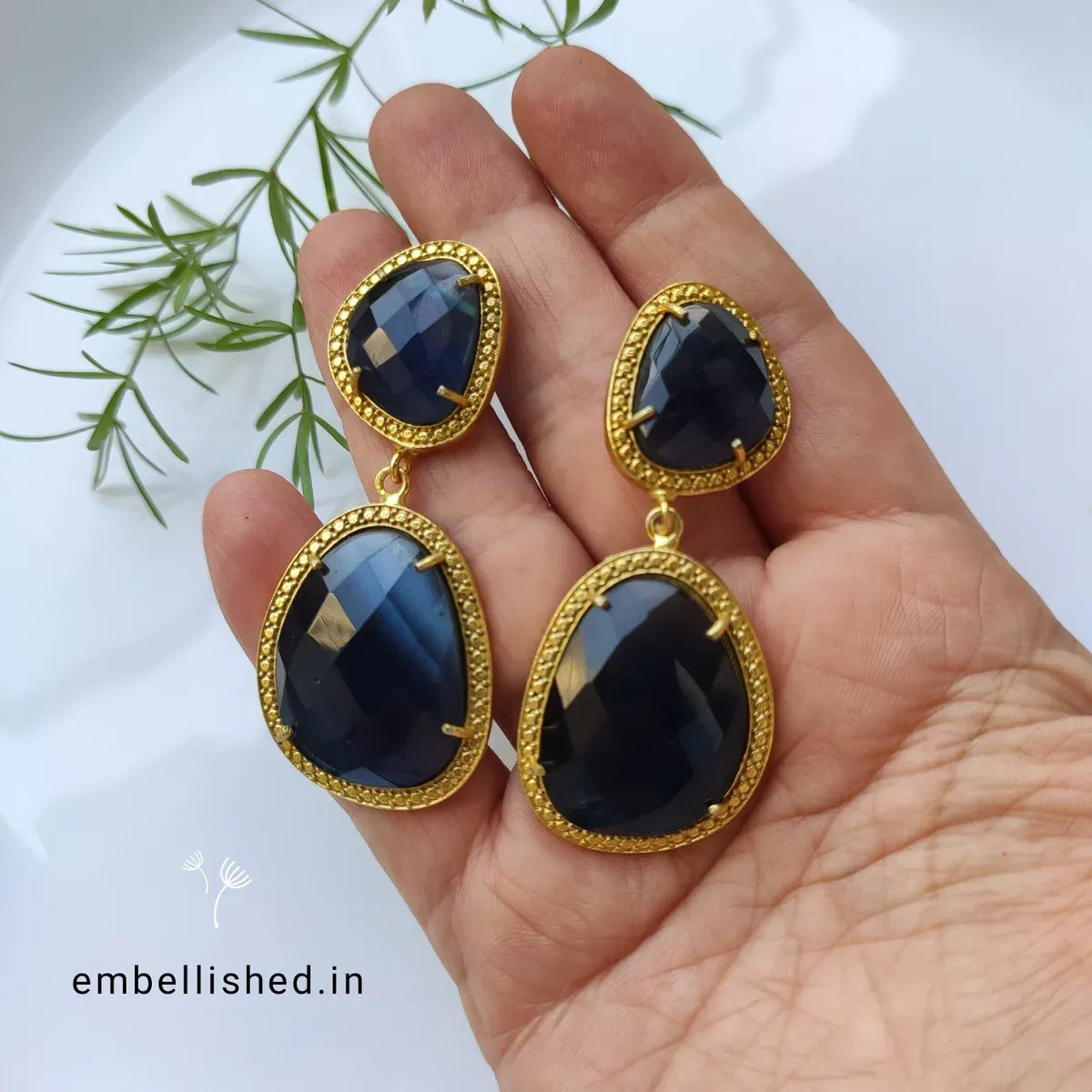 Large double drop earrings - blue