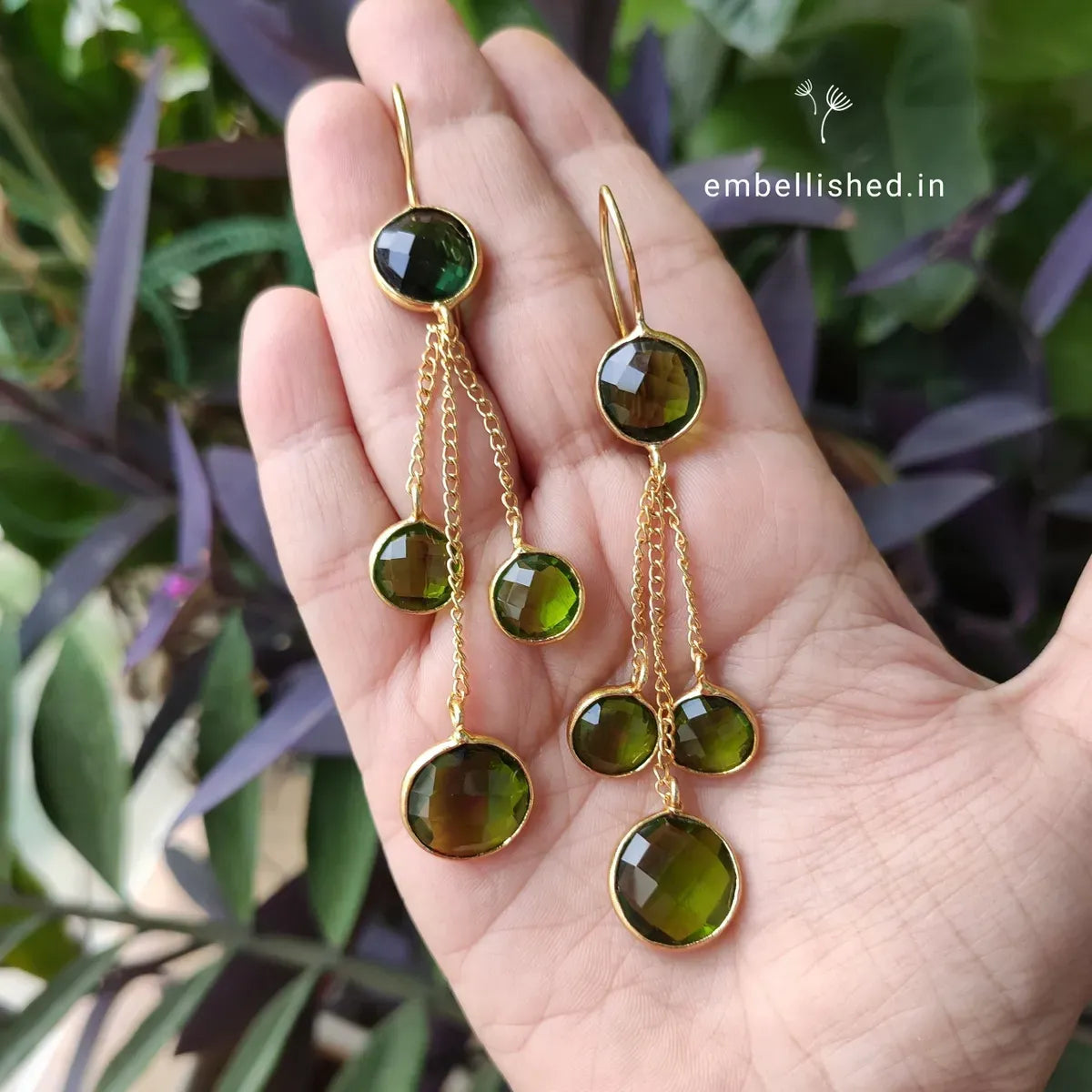 Dangling olive stones on chain earrings