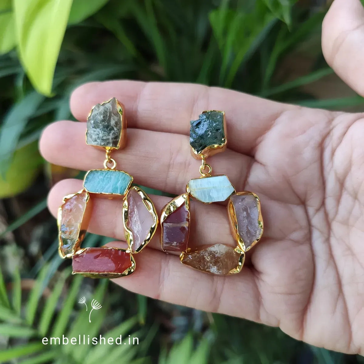 Raw stones mismatched earrings