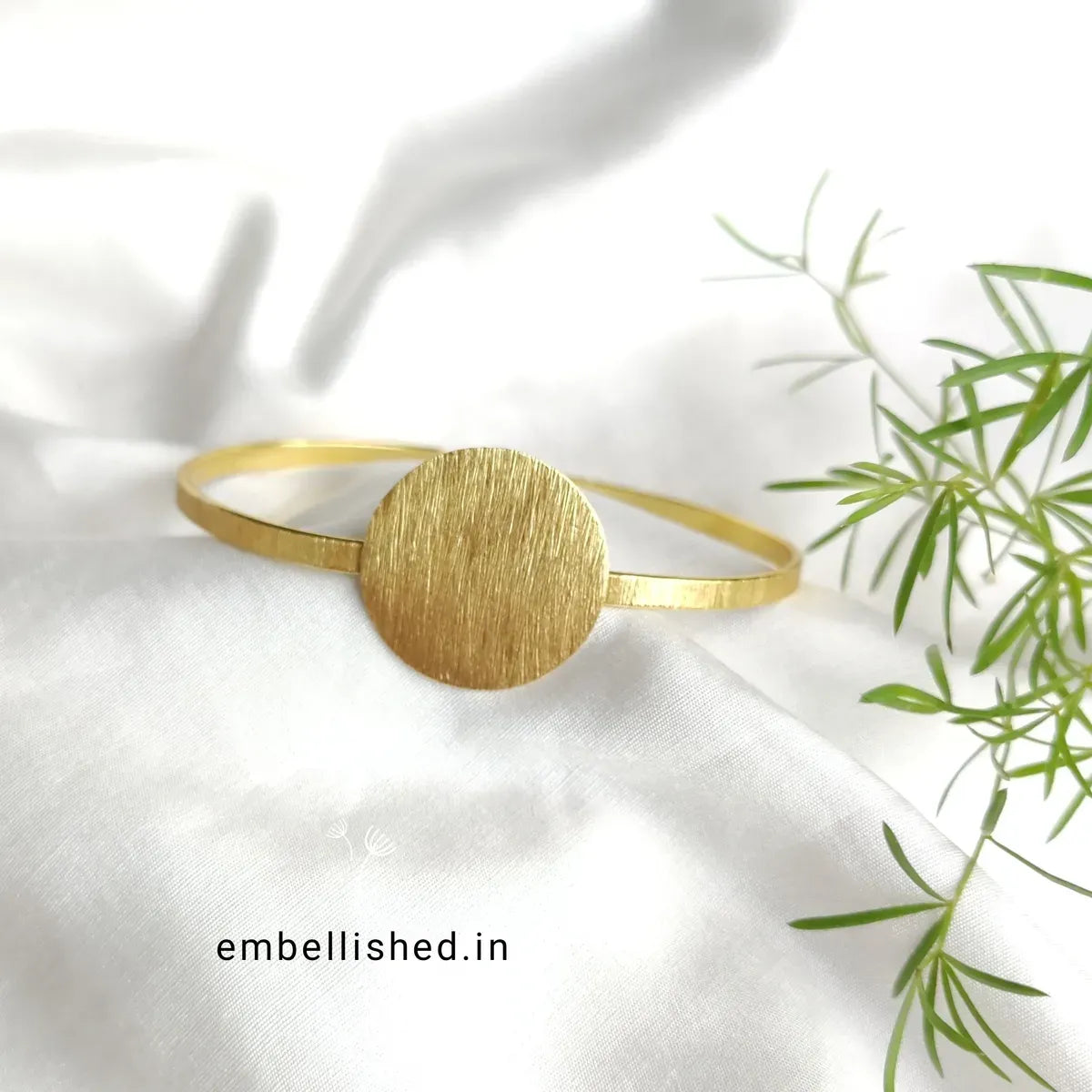 Brush textured round center open cuff bracelet