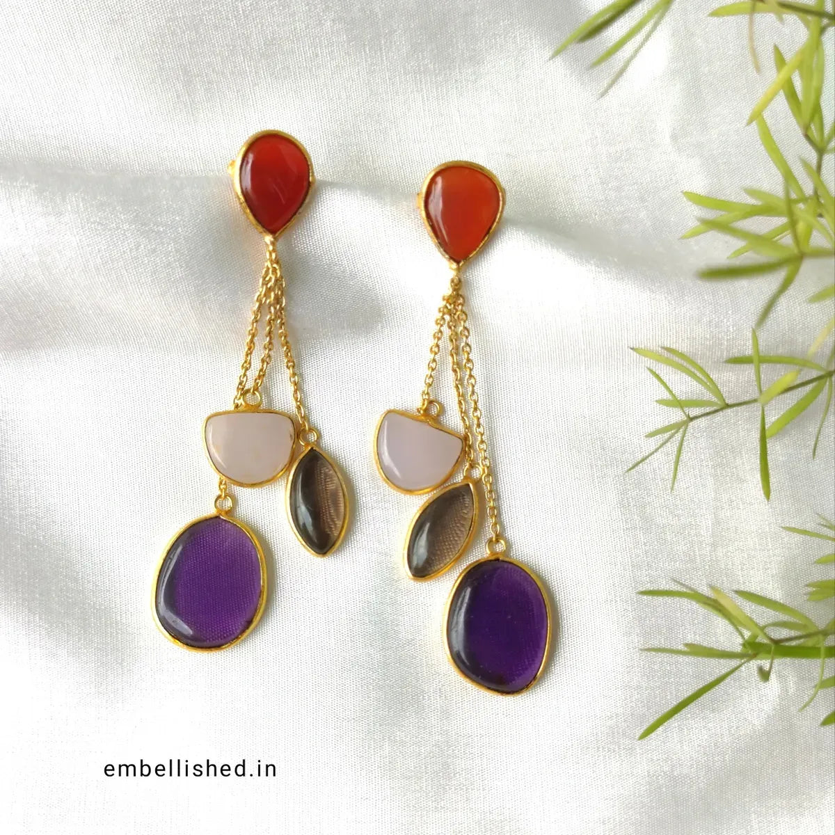 Pastel Chalcedony dangling stones on chain earrings