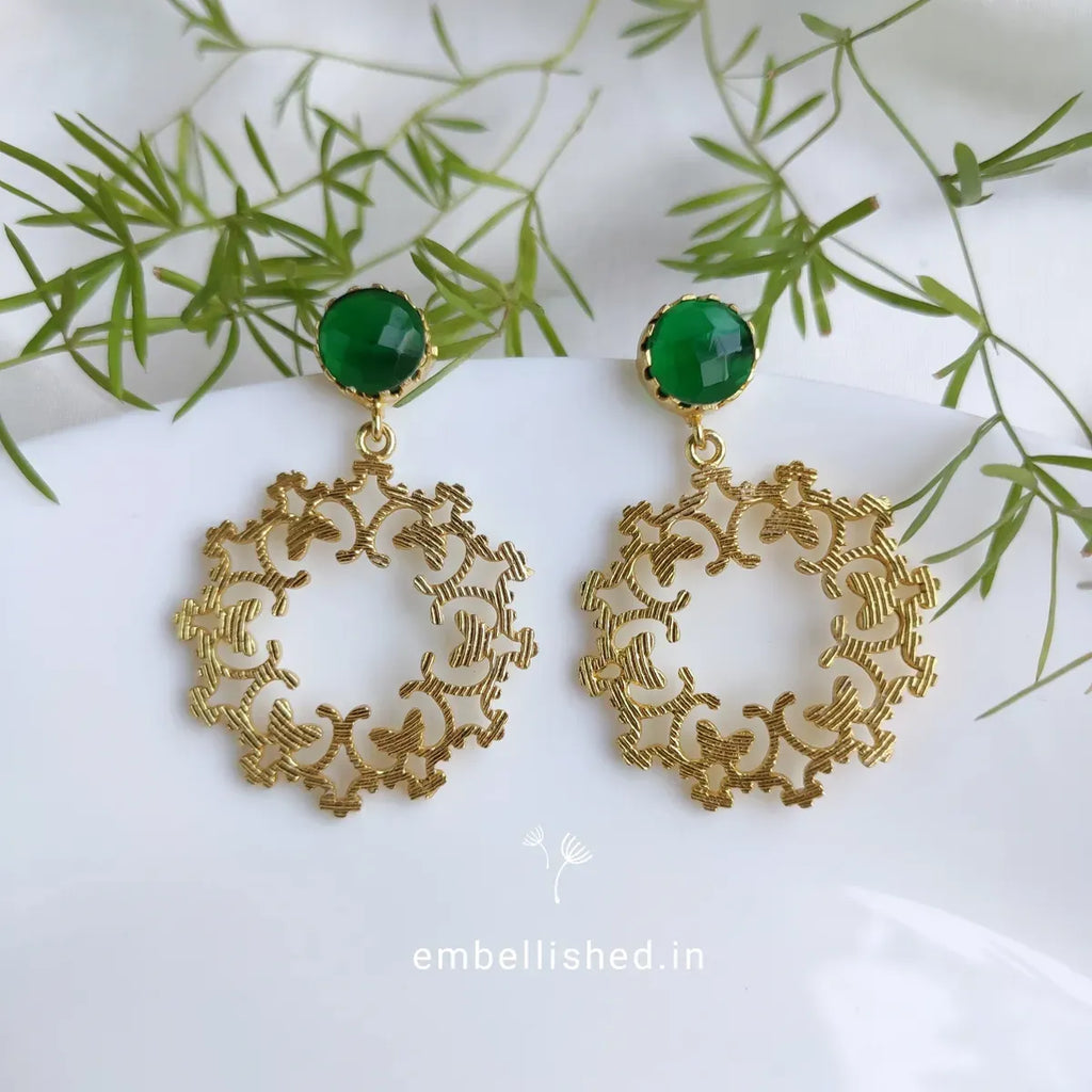 Gold filigree loop drops - green