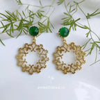 Gold filigree loop drops - green