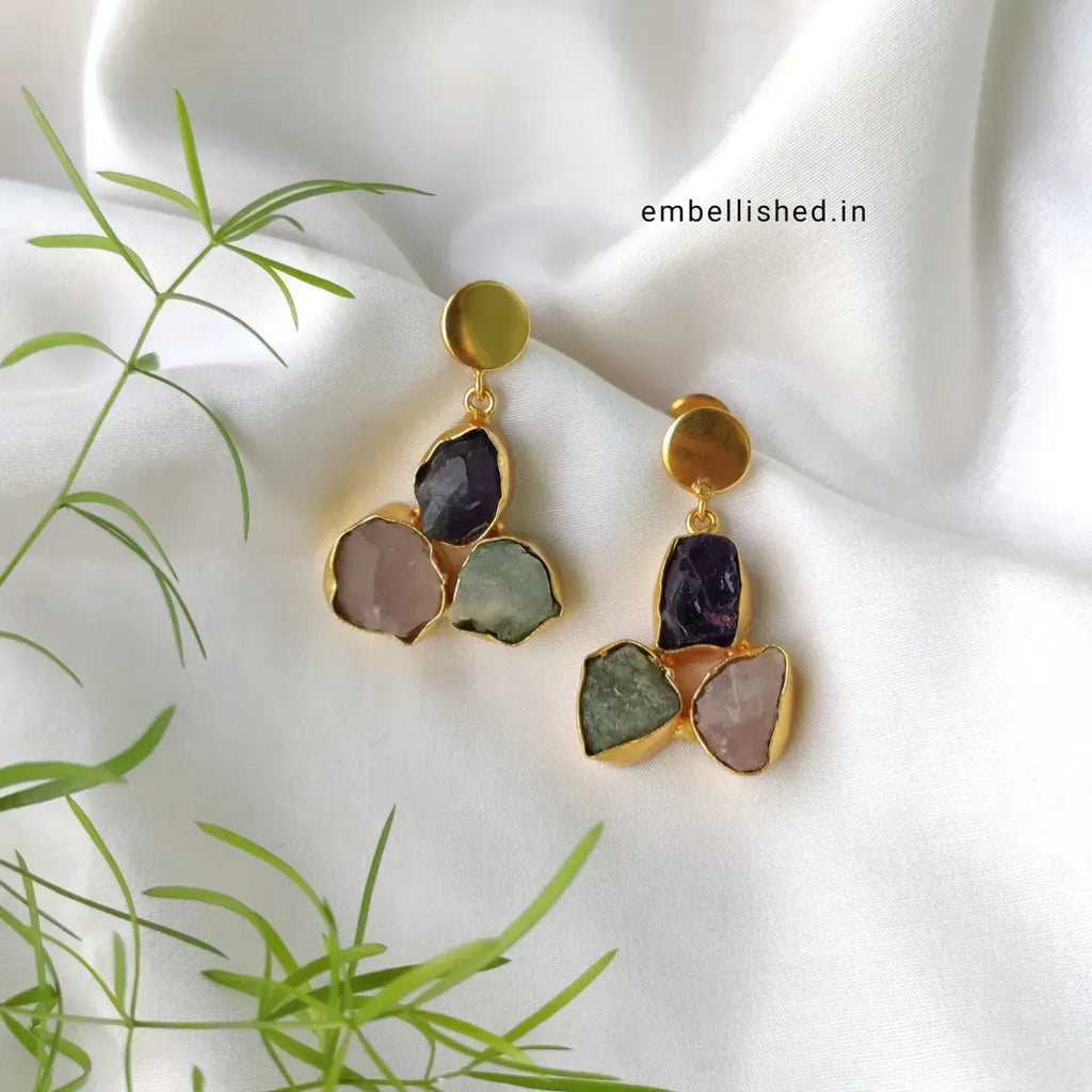 Raw stone trio - rose quartz, amethyst, aquamarine