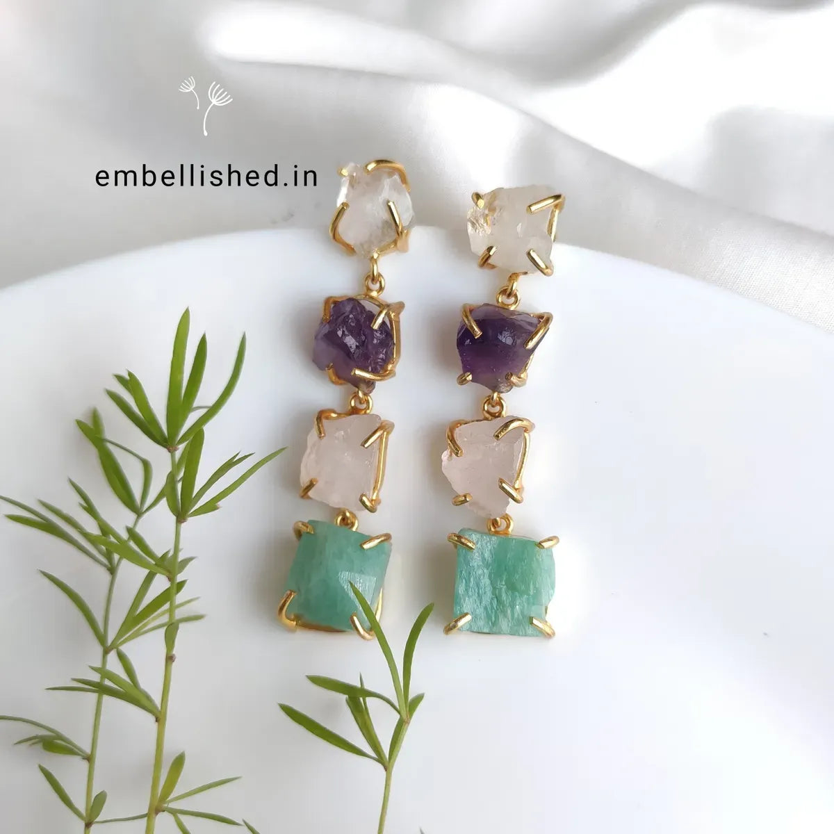 Raw natural stones rope earrings