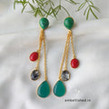 Dangling stones on chain earrings - malachite