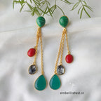 Dangling stones on chain earrings - malachite