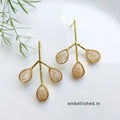 Leaf earrings with frosted glass stones - peach