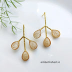 Leaf earrings with frosted glass stones - peach