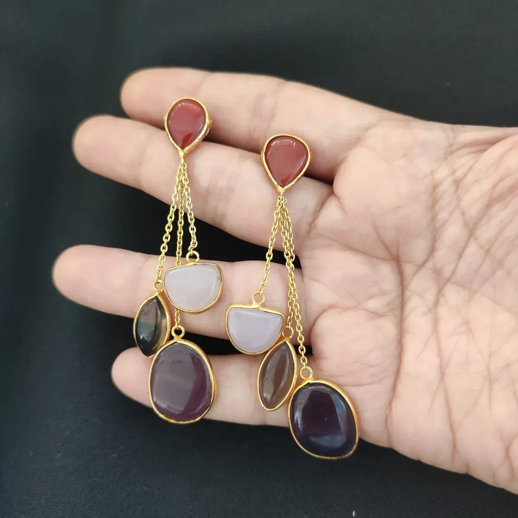 Pastel Chalcedony dangling stones on chain earrings