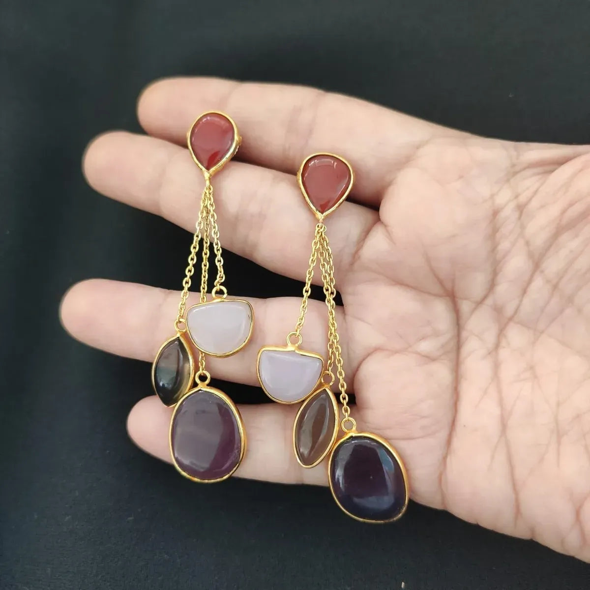 Pastel Chalcedony dangling stones on chain earrings