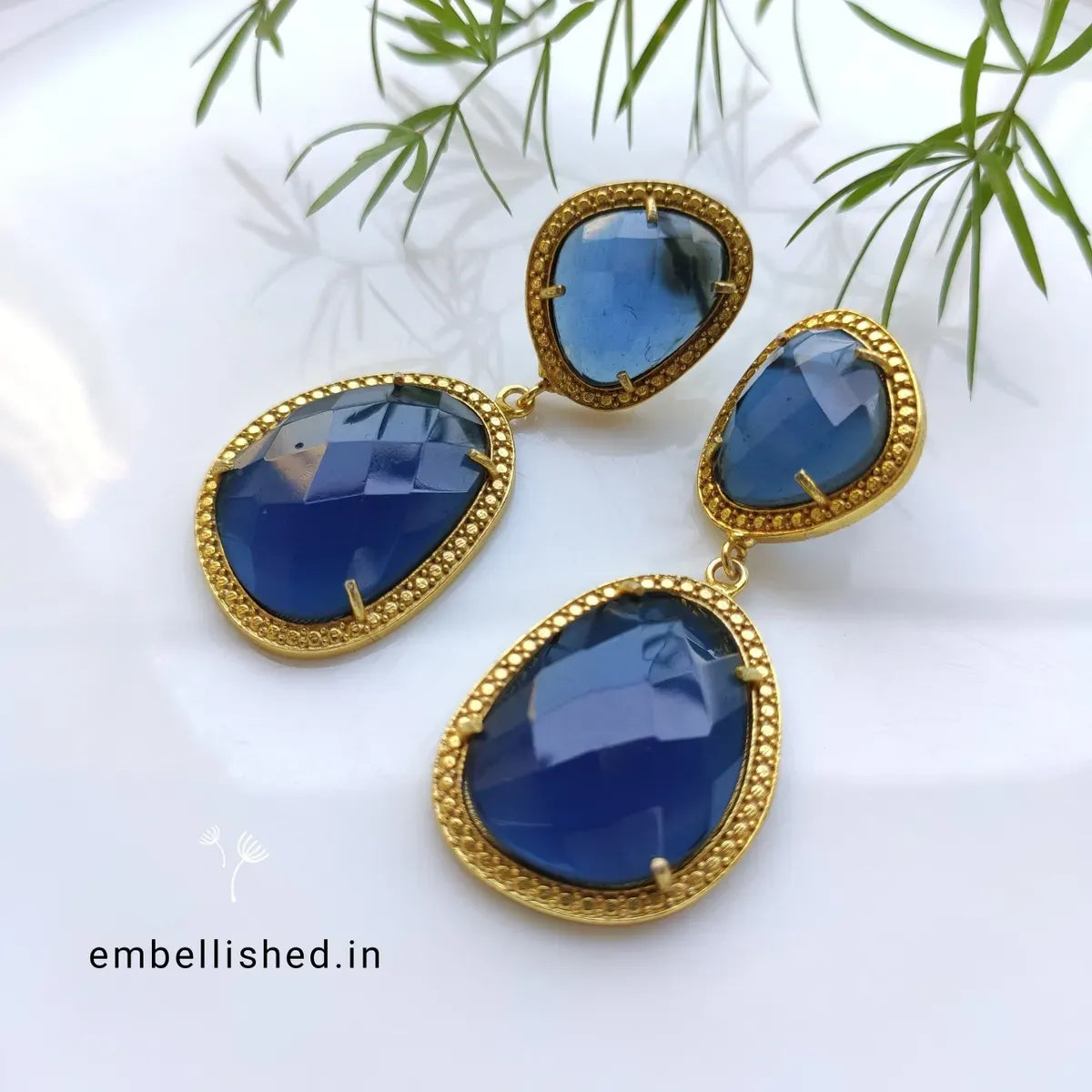 Large double drop earrings - blue