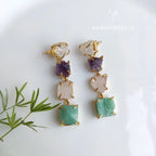 Raw natural stones rope earrings