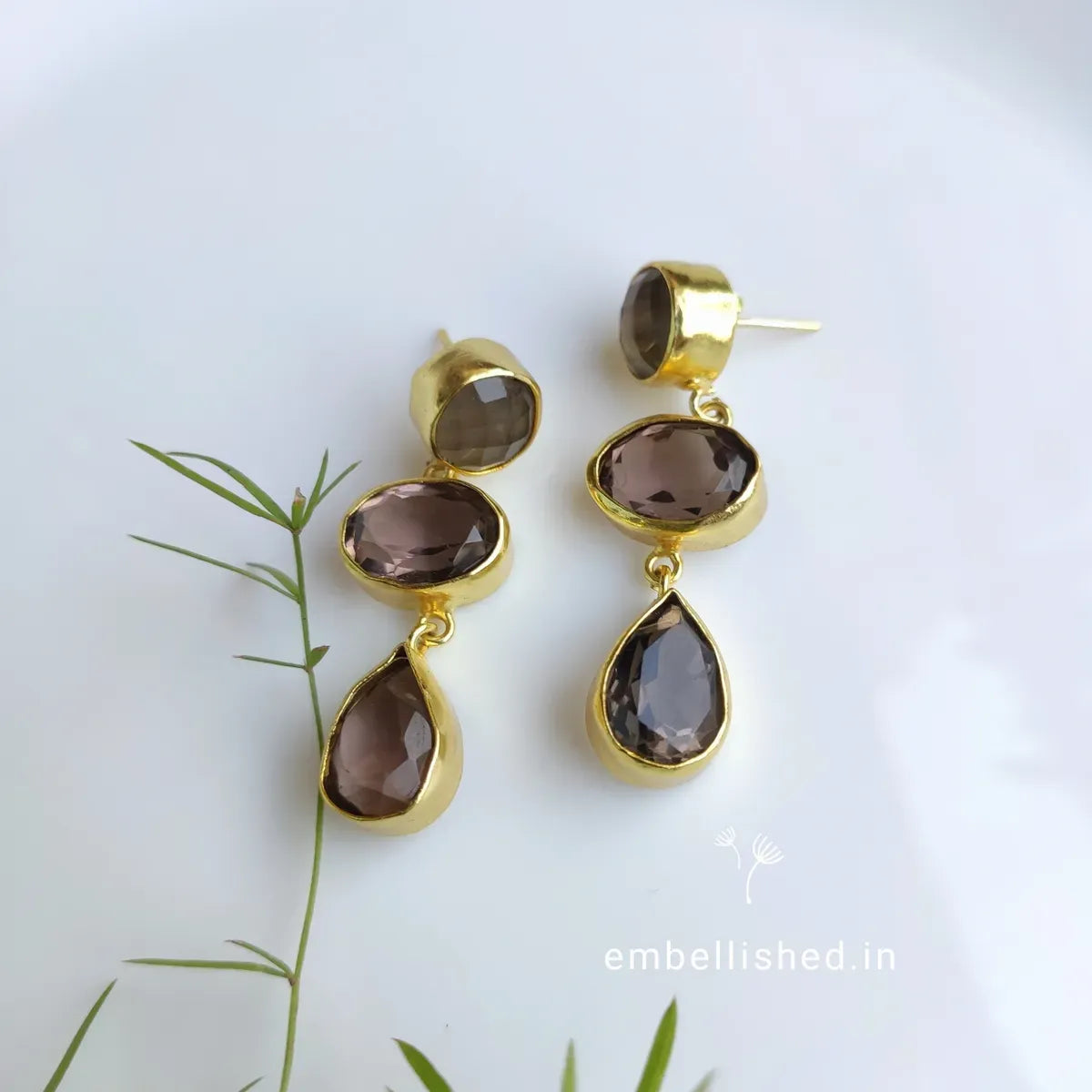 Three stone drop earrings - Caramel