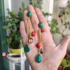 Dangling stones on chain earrings - malachite