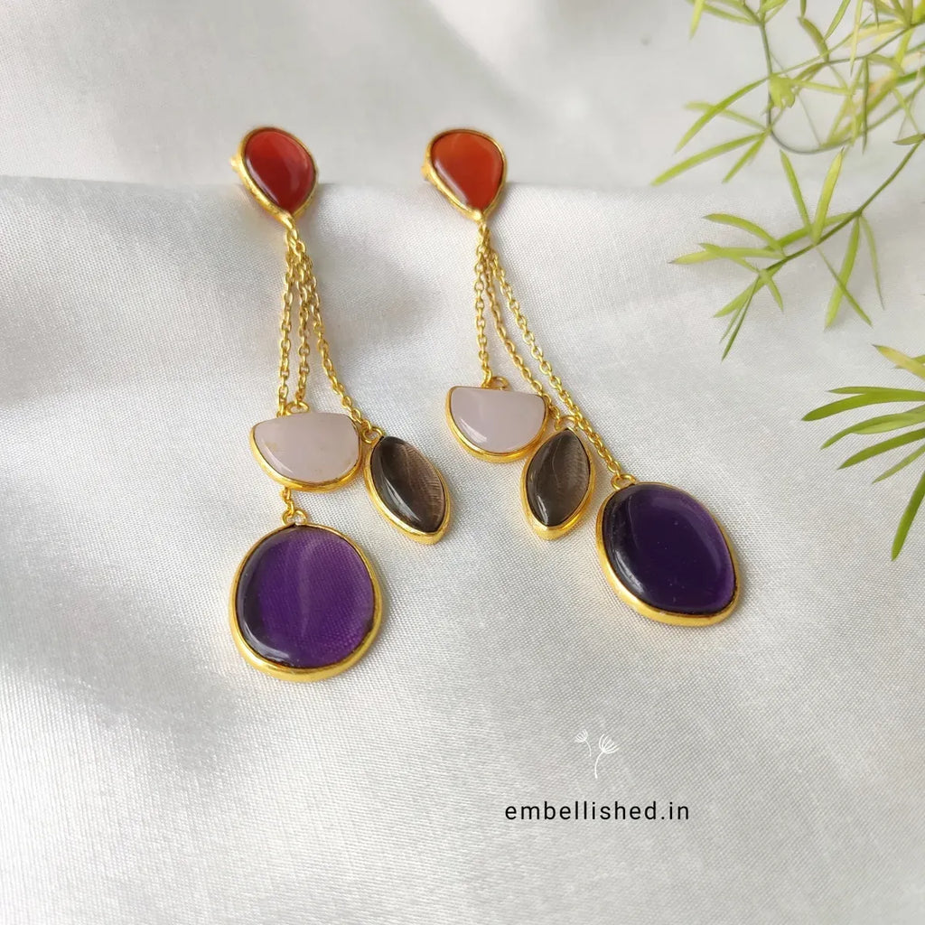 Pastel Chalcedony dangling stones on chain earrings