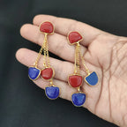 Red and blue Chalcedony dangling stones on chain earrings