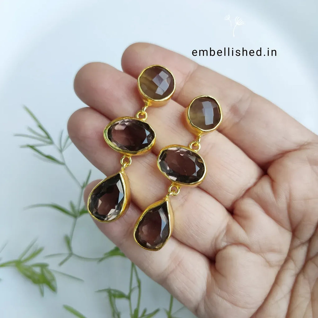 Three stone drop earrings - Caramel