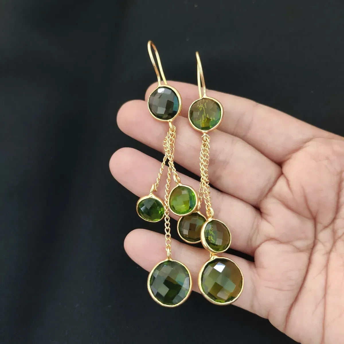 Dangling olive stones on chain earrings