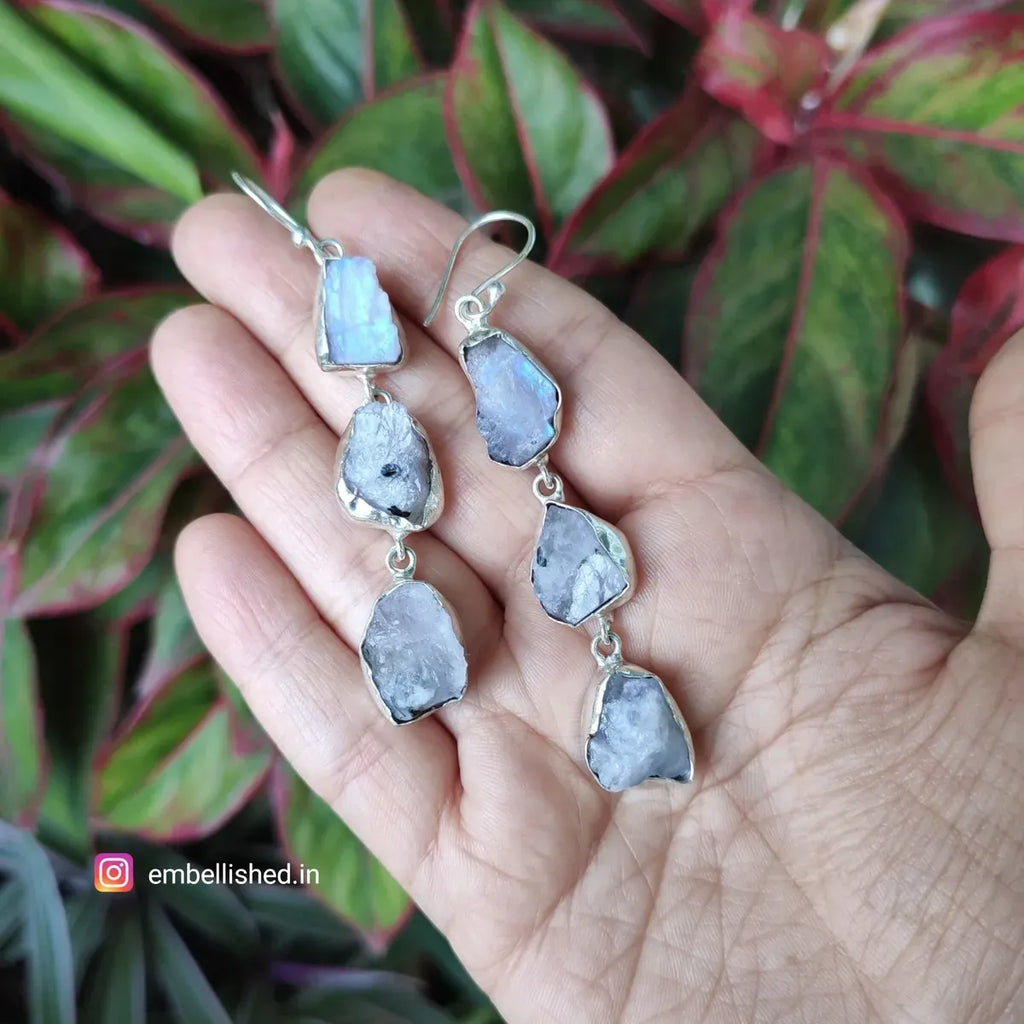 Long moonstone drop earrings