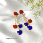 Red and blue Chalcedony dangling stones on chain earrings