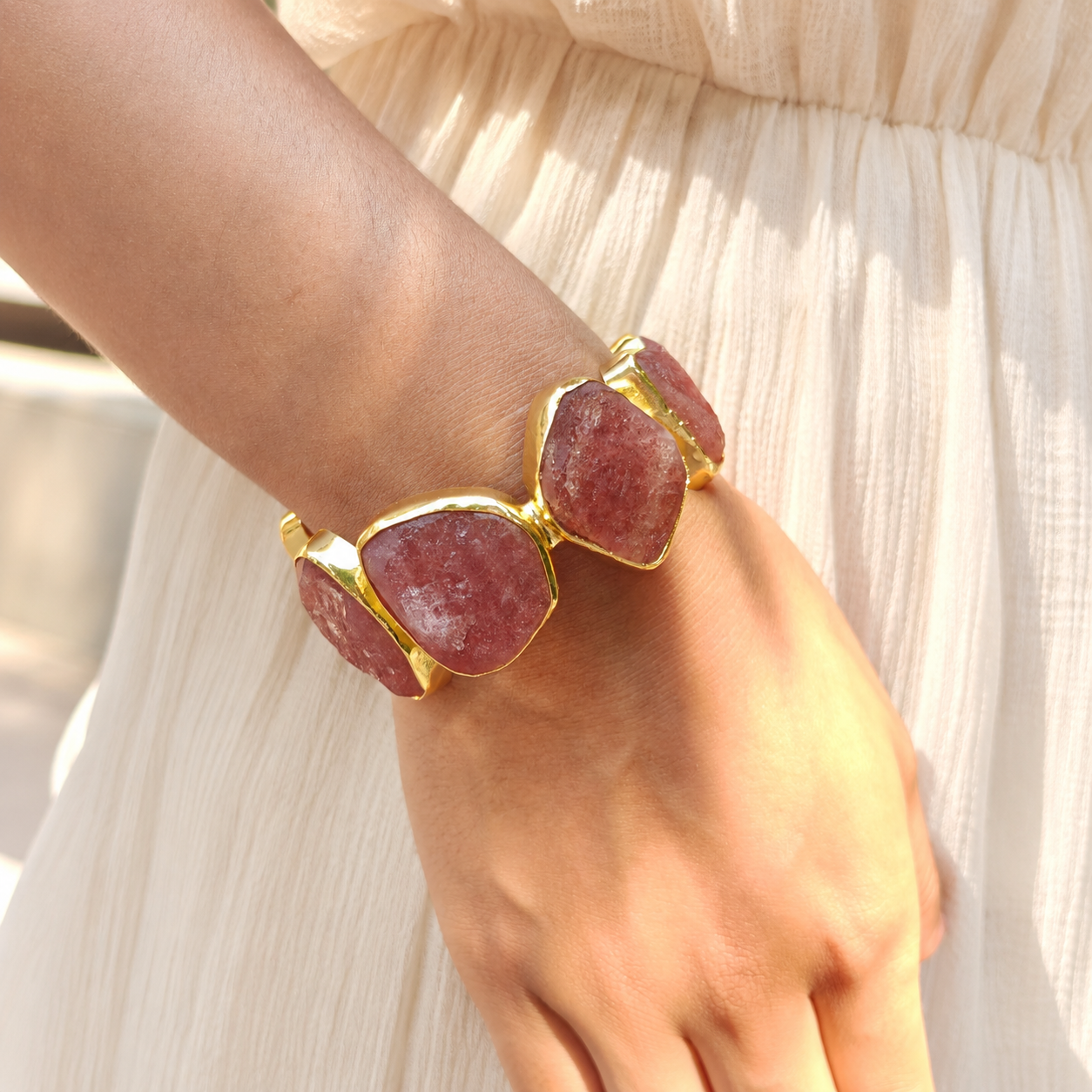 Raw Strawberry Quartz Statement Cuff