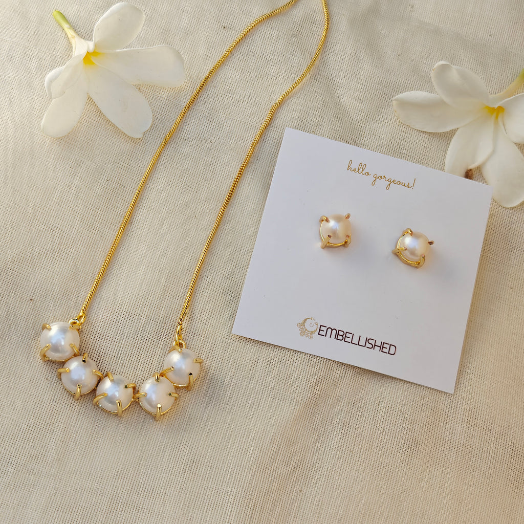 Crescent Pearl Pendant Necklace Set